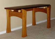 Gallery Bench -- oak legs, solid padauk floating top